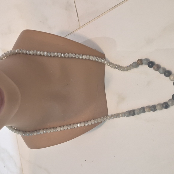 Vintage Picasso Jasper & natural faceted Agate Rondelle Beaded Long Necklace - Picture 9 of 16